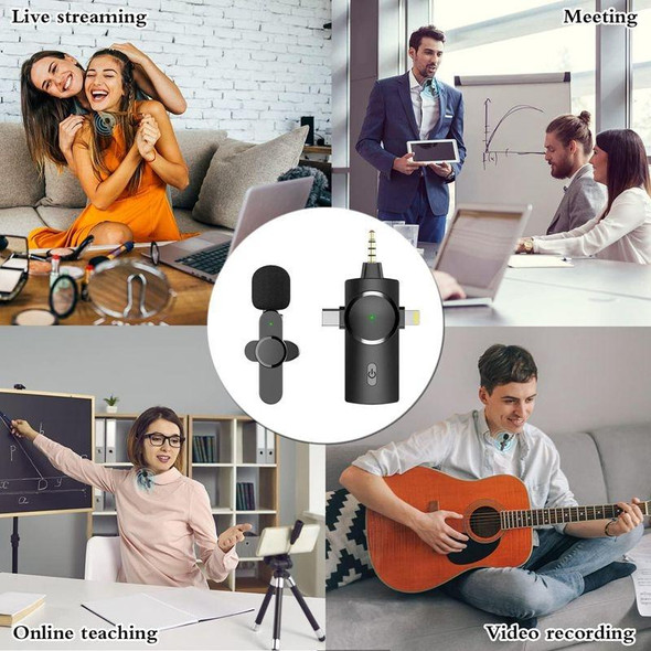 One by Two 3 in 1 Lavalier Noise Reduction Wireless Microphone for iPhone / iPad / Android / Camera