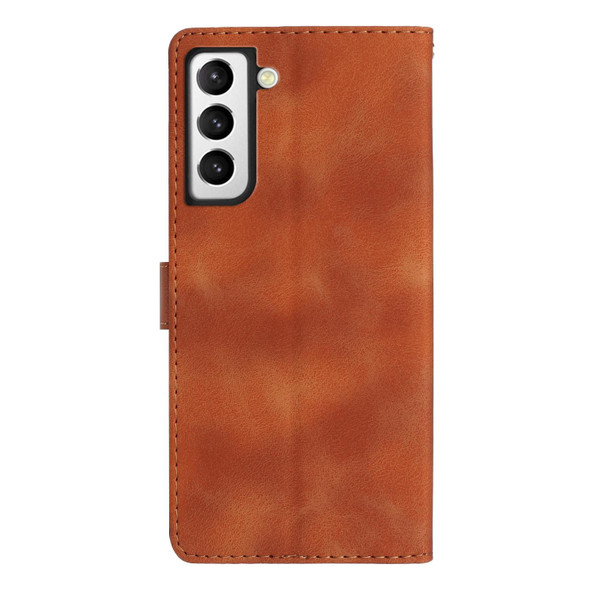 For Samsung Galaxy S21 5G Flower Butterfly Embossing Pattern Leatherette Phone Case(Brown)