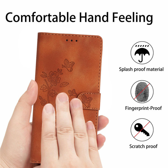 For Samsung Galaxy S21 5G Flower Butterfly Embossing Pattern Leatherette Phone Case(Brown)