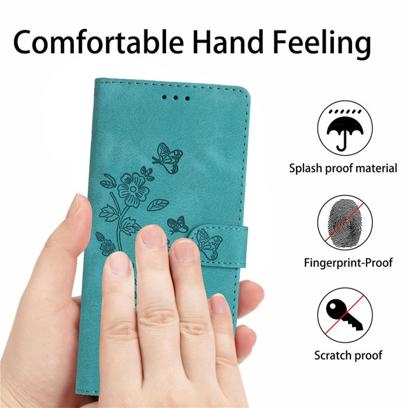 For Samsung Galaxy S21+ 5G Flower Butterfly Embossing Pattern Leatherette Phone Case(Sky Blue)