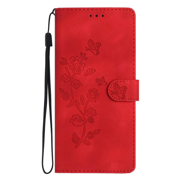 For Samsung Galaxy S21 5G Flower Butterfly Embossing Pattern Leatherette Phone Case(Red)