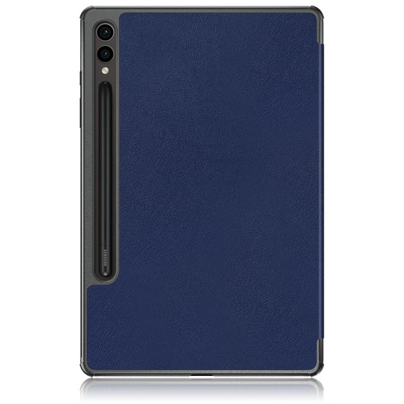 For Samsung Galaxy Tab S9+ Custer Pure Color 3-Fold Holder Smart Leatherette Tablet Case(Dark Blue)