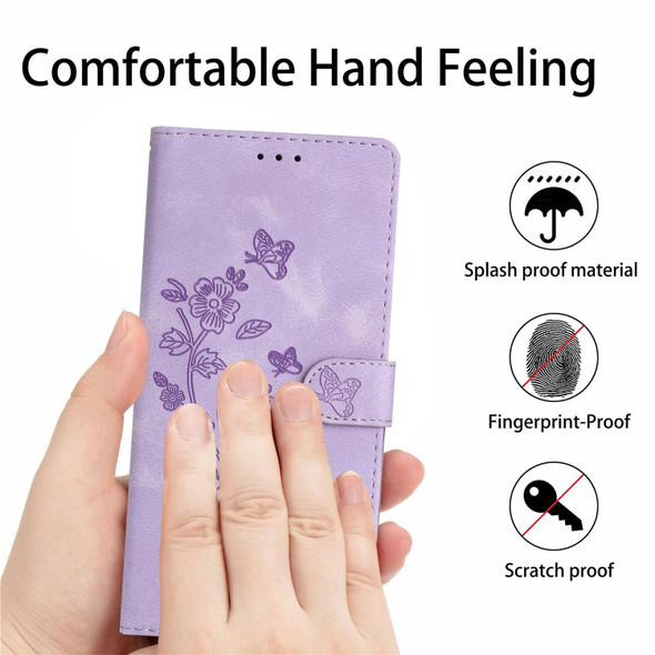 For Samsung Galaxy S22 5G Flower Butterfly Embossing Pattern Leatherette Phone Case(Purple)