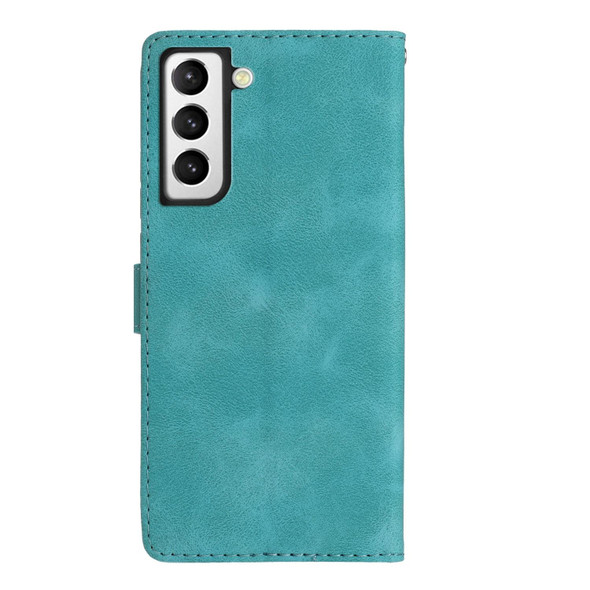 For Samsung Galaxy S21 5G Flower Butterfly Embossing Pattern Leatherette Phone Case(Sky Blue)