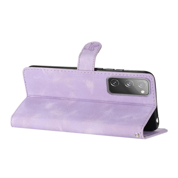 For Samsung Galaxy S20 FE Flower Butterfly Embossing Pattern Leatherette Phone Case(Purple)