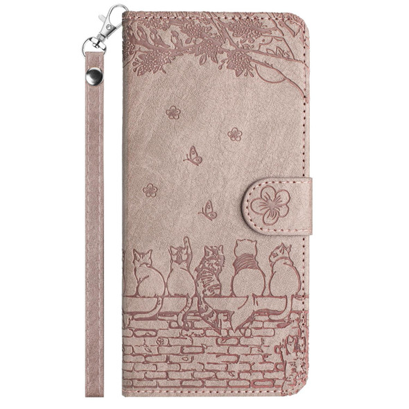 For Samsung Galaxy S20 FE Cat Embossing Pattern Leatherette Phone Case with Lanyard(Grey)