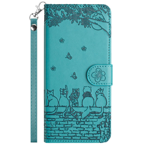 For Xiaomi Redmi Note 11 Pro 4G/5G Global Cat Embossing Pattern Leather Phone Case with Lanyard(Blue)