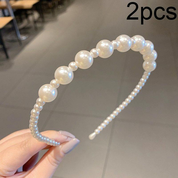 2pcs Sweet Pearl Headband Retro Versatile Hair Accessories, Color: 3C