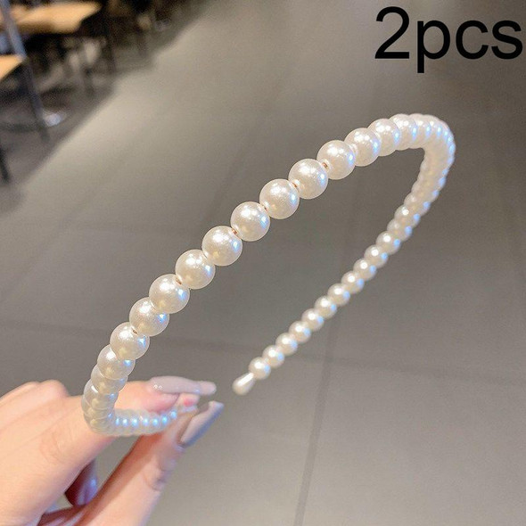 2pcs Sweet Pearl Headband Retro Versatile Hair Accessories, Color: 2B