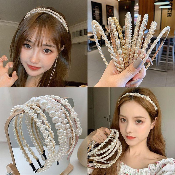 2pcs Sweet Pearl Headband Retro Versatile Hair Accessories, Color: 1A