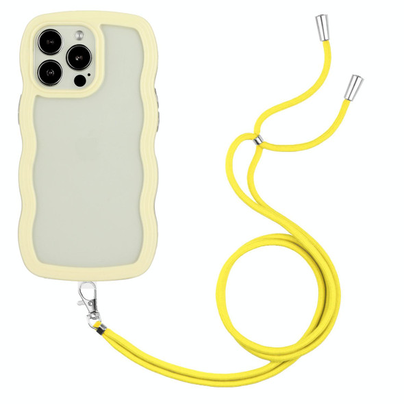 For iPhone 15 Pro Max Lanyard Candy Color Wave TPU Clear PC Phone Case(Yellow)