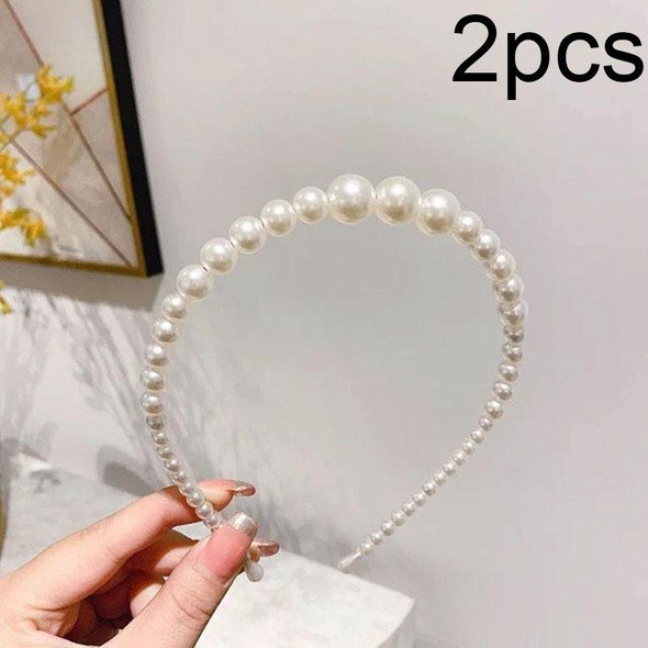 2pcs Sweet Pearl Headband Retro Versatile Hair Accessories, Color: 12