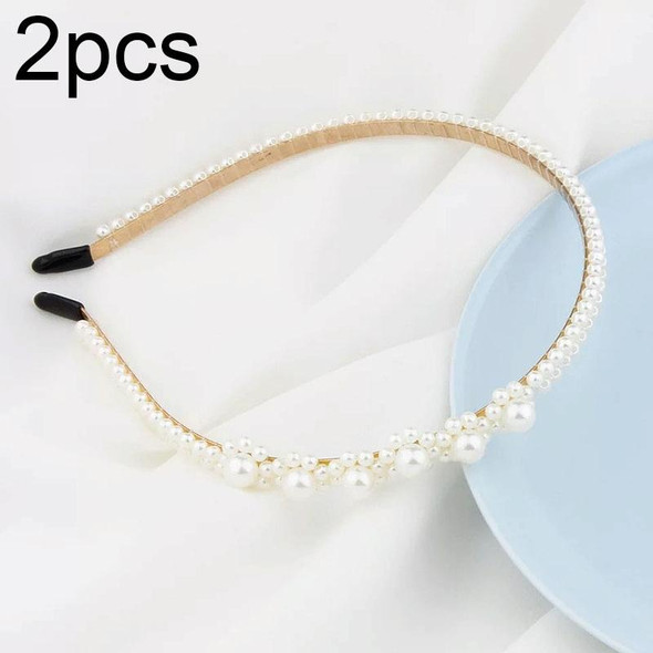 2pcs Sweet Pearl Headband Retro Versatile Hair Accessories, Color: 16