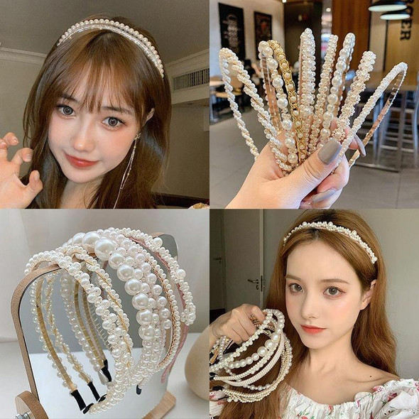 2pcs Sweet Pearl Headband Retro Versatile Hair Accessories, Color: 17