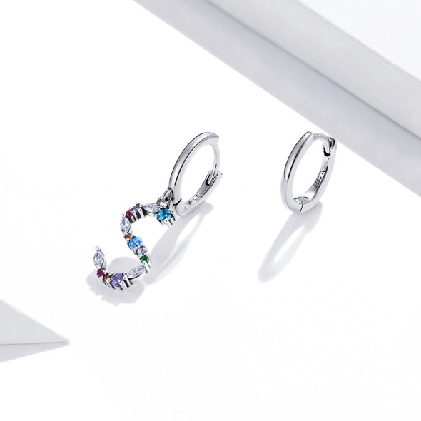 S925 Sterling Silver Colorful Zircon Letters S Asymmetry Women Earrings