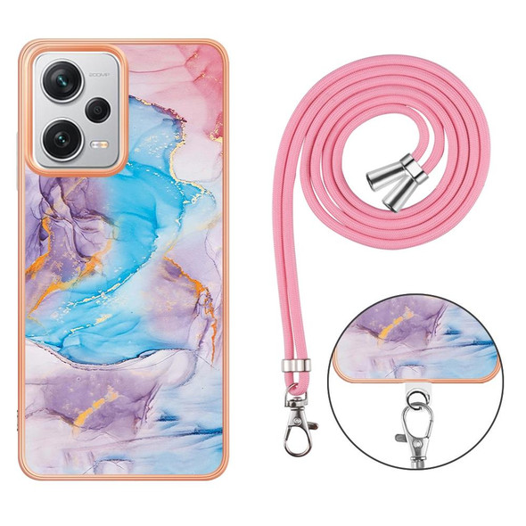 For Xiaomi Redmi Note 12 Pro+ Global Electroplating IMD TPU Phone Case with Lanyard(Blue Marble)