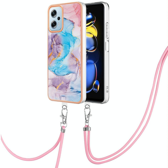 For Xiaomi Redmi Note 11T Pro/Note 11T Pro+ Electroplating IMD TPU Phone Case with Lanyard(Blue Marble)