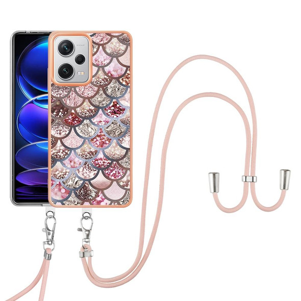 For Xiaomi Redmi Note 12 Pro+ Global Electroplating IMD TPU Phone Case with Lanyard(Pink Scales)