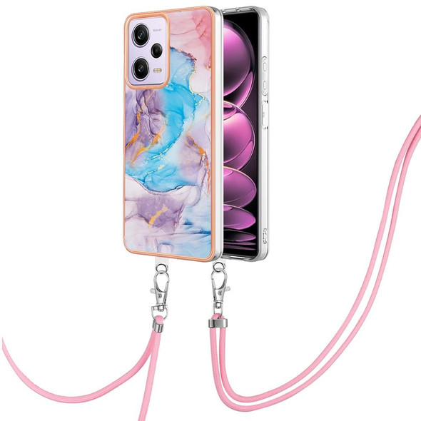 For Xiaomi Redmi Note 12 Pro 5G Global Electroplating IMD TPU Phone Case with Lanyard(Blue Marble)