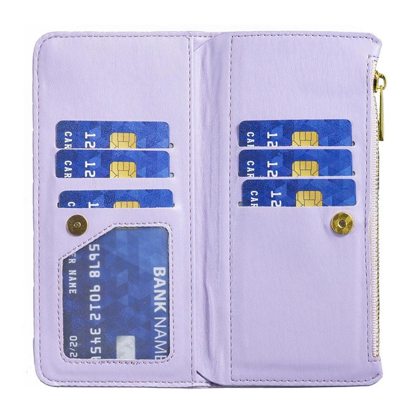 For iPhone 15 Pro Diamond Lattice Zipper Wallet Leatherette Flip Phone Case(Purple)