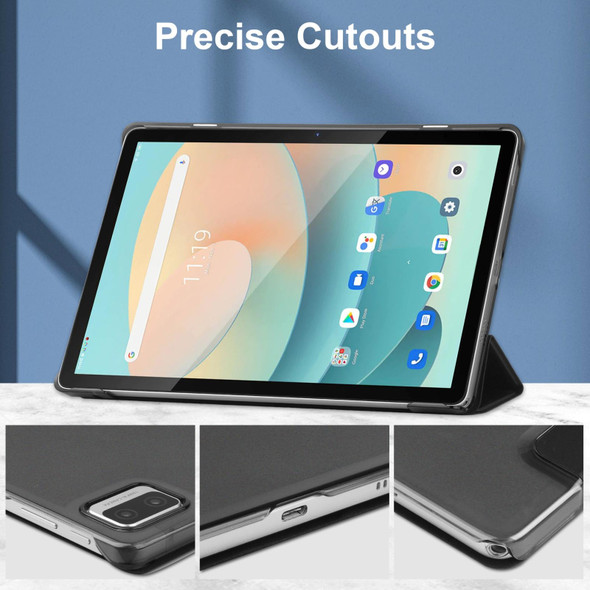 For Blackview Tab 12 / 12 Pro 3-fold Semi-transparent Frosted Smart Leatherette Tablet Case(Black)