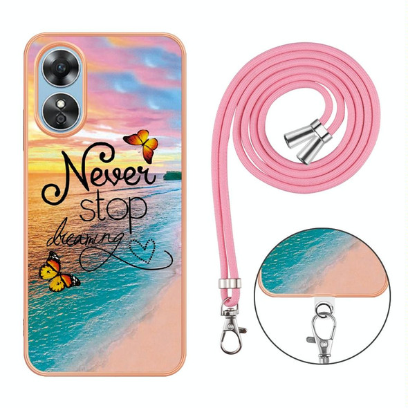 For OPPO A17 Electroplating IMD TPU Phone Case with Lanyard(Dream Butterfly)