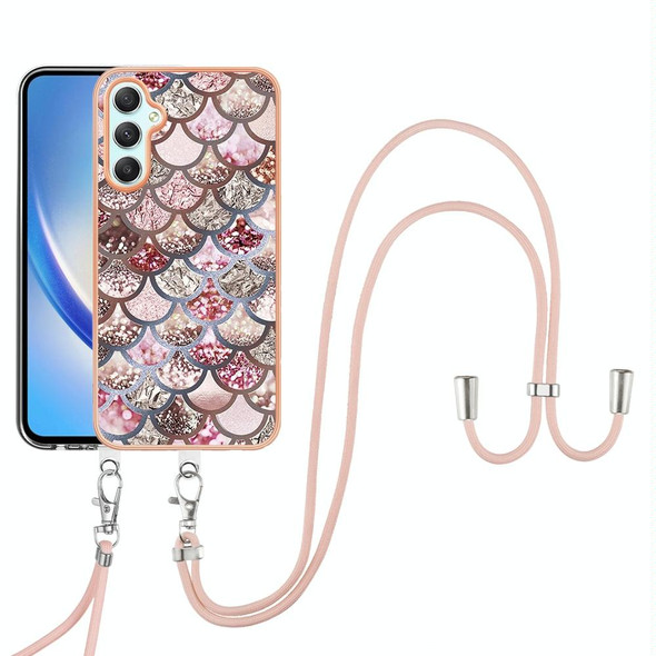 For Samsung Galaxy A24 4G Electroplating IMD TPU Phone Case with Lanyard(Pink Scales)