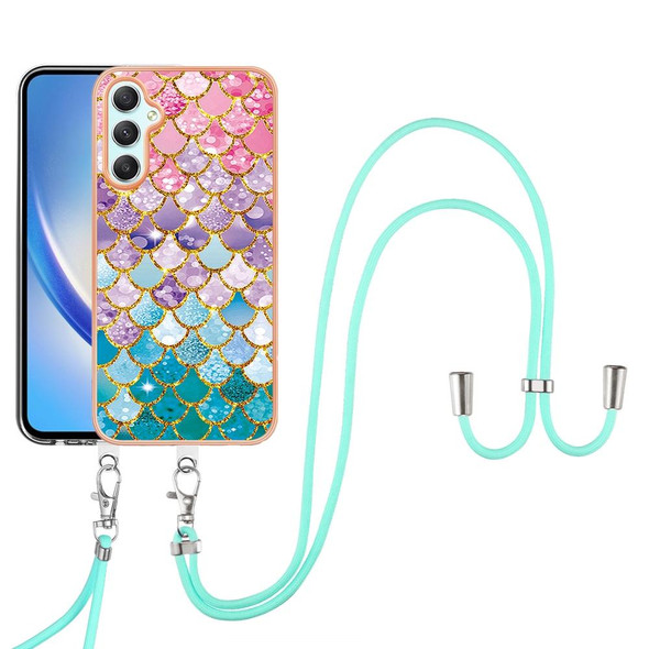For Samsung Galaxy A24 4G Electroplating IMD TPU Phone Case with Lanyard(Colorful Scales)