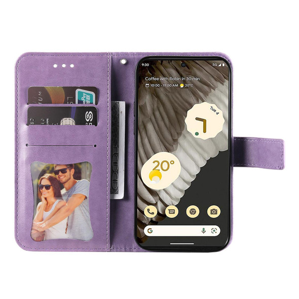 For Google Pixel 7 Pro 7-petal Flowers Embossing Leatherette Phone Case(Light Purple)