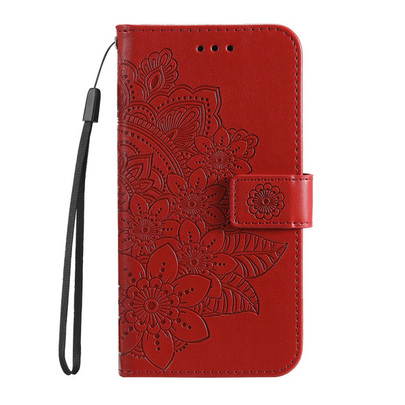 For Realme 11 7-petal Flowers Embossing Leatherette Phone Case(Red)