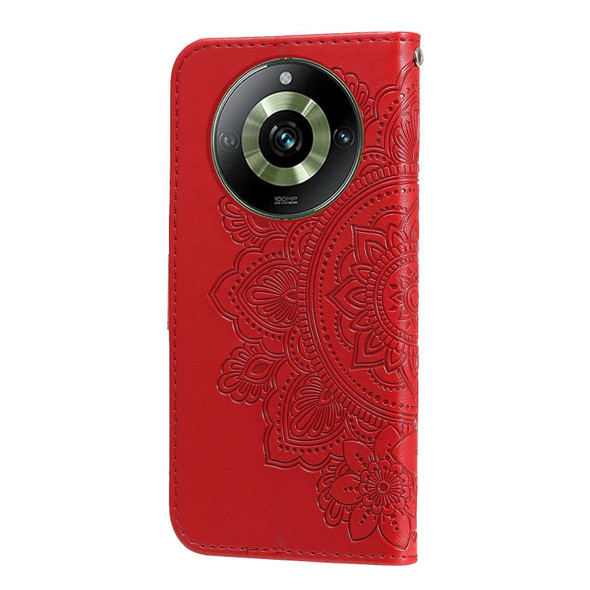 For Realme 11 Pro / 11 Pro+ 7-petal Flowers Embossing Leatherette Phone Case(Red)