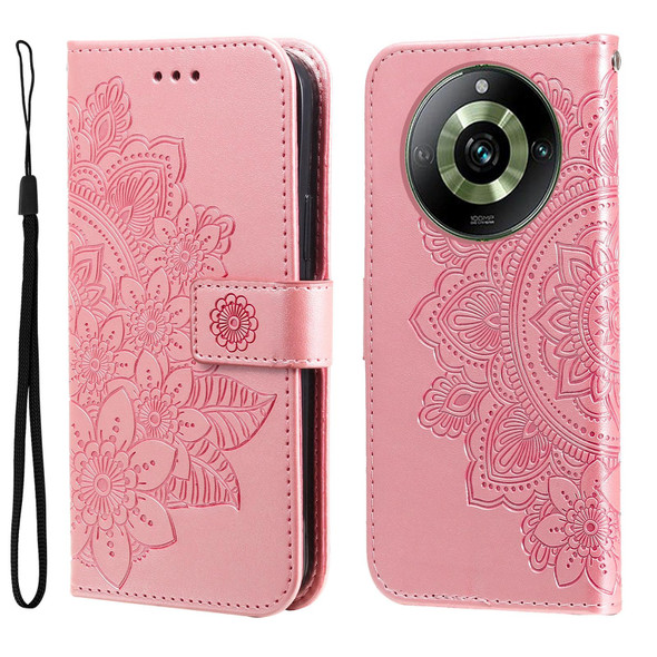 For Realme 11 Pro / 11 Pro+ 7-petal Flowers Embossing Leatherette Phone Case(Rose Gold)