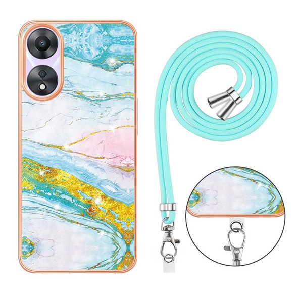 For OPPO A78 / A58 Electroplating Marble Dual-side IMD Phone Case with Lanyard(Green 004)