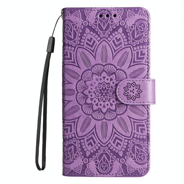 For Google Pixel 8 Pro Embossed Sunflower Leatherette Phone Case(Purple)