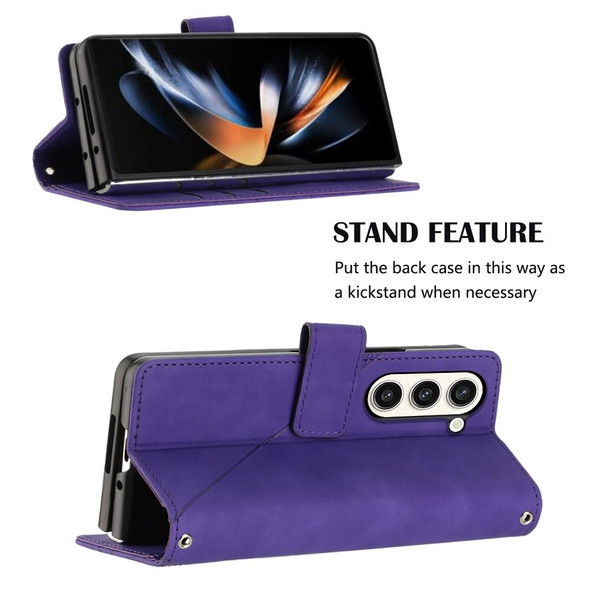 For Samsung Galaxy Z Fold5 5G Crossbody 3D Embossed Flip Leatherette Phone Case(Purple)