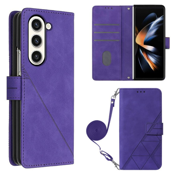 For Samsung Galaxy Z Fold5 5G Crossbody 3D Embossed Flip Leatherette Phone Case(Purple)