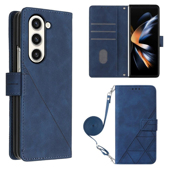 For Samsung Galaxy Z Fold5 5G Crossbody 3D Embossed Flip Leatherette Phone Case(Blue)