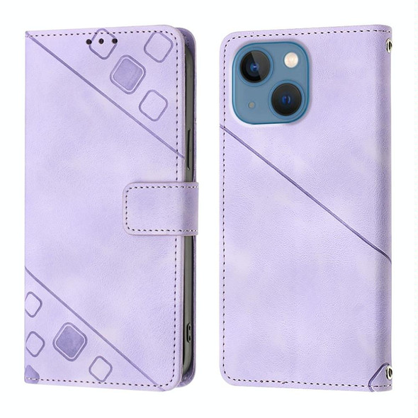 For iPhone 15 Skin-feel Embossed Leatherette Phone Case(Light Purple)