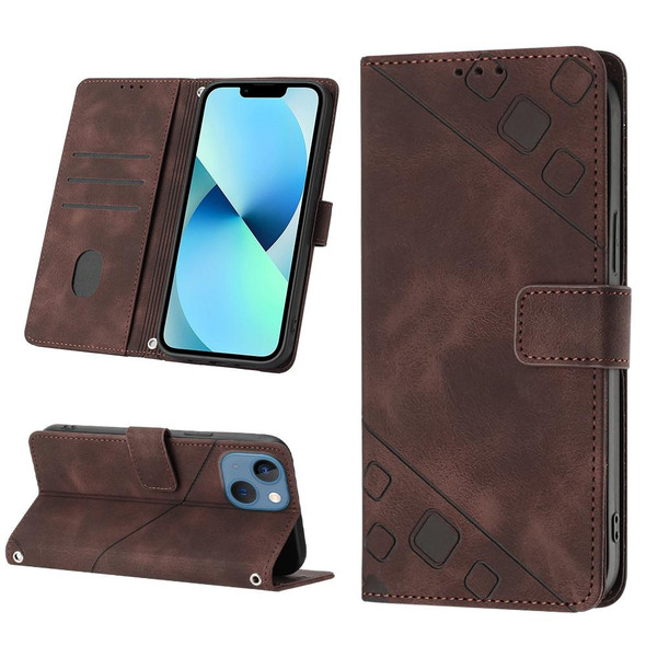 For iPhone 15 Plus Skin-feel Embossed Leatherette Phone Case(Brown)