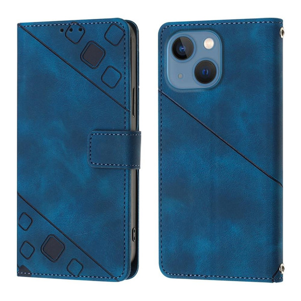 For iPhone 15 Skin-feel Embossed Leatherette Phone Case(Blue)