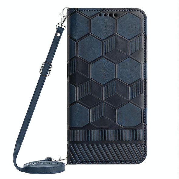 For iPhone 15 Pro Crossbody Football Texture Magnetic PU Phone Case(Dark Blue)