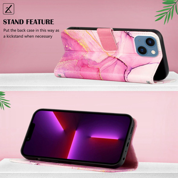 For iPhone 15 Plus PT003 Marble Pattern Flip Leatherette Phone Case(Pink Purple Gold LS001)