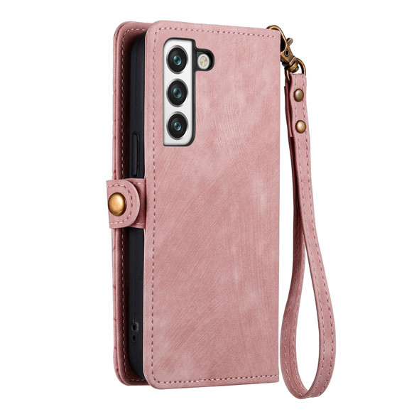 For Samsung Galaxy S20 FE Geometric Zipper Wallet Side Buckle Leatherette Phone Case(Pink)