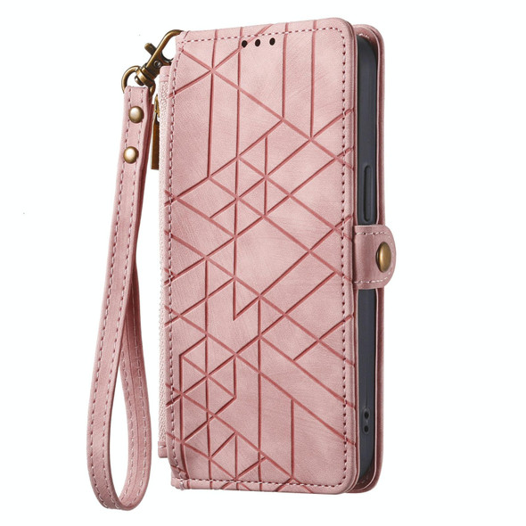 For Samsung Galaxy Note20 Ultra Geometric Zipper Wallet Side Buckle Leatherette Phone Case(Pink)