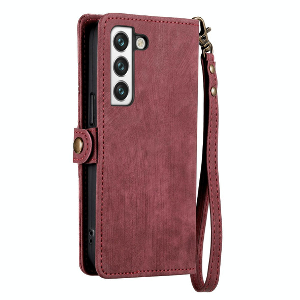 For Samsung Galaxy S20 FE Geometric Zipper Wallet Side Buckle Leatherette Phone Case(Red)