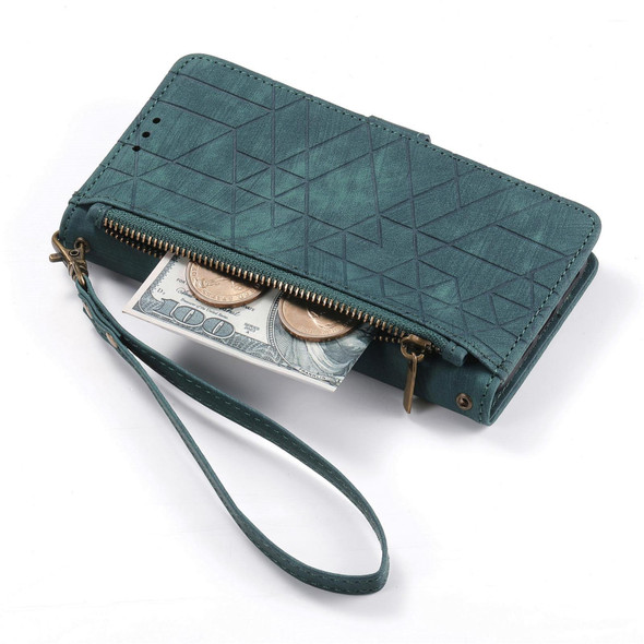 For Samsung Galaxy S20 FE Geometric Zipper Wallet Side Buckle Leatherette Phone Case(Green)