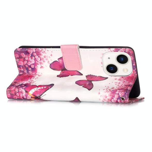 For iPhone 15 3D Painting Horizontal Flip Leatherette Phone Case(Rose Butterfly)