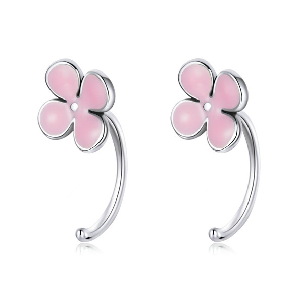 S925 Sterling Silver Pink Flowers Ear Studs Women Earrings