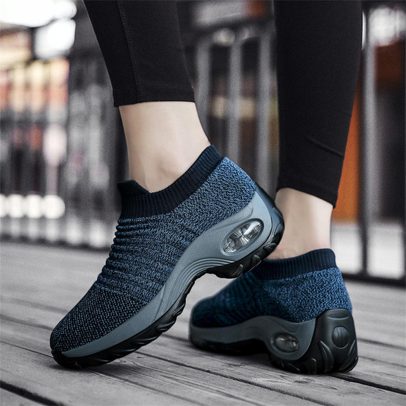 Sock Sneakers Women Walking Shoes  Air Cushion Casual Running Shoes, Size: 39(Blue -gray)