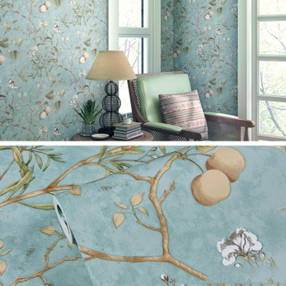 0.53x5m 3D StereoRetro Self-Adhesive Non-Woven Wallpaper Pastoral Flower Bedroom Living Room TV Background Wall Sticker(1218 Light Cyan)